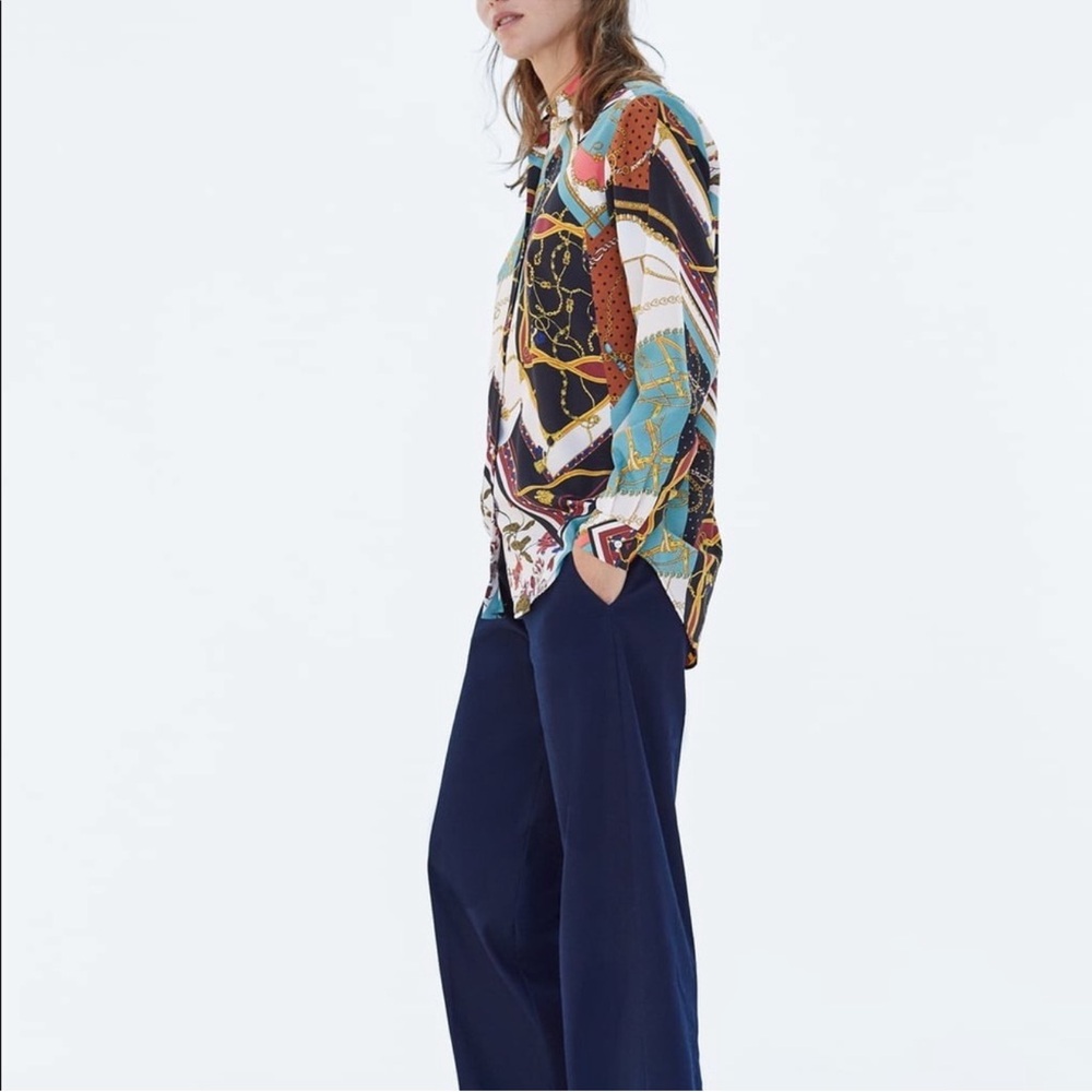 Zara Chain Patchwork Flowy Button Down Blouse - image 2